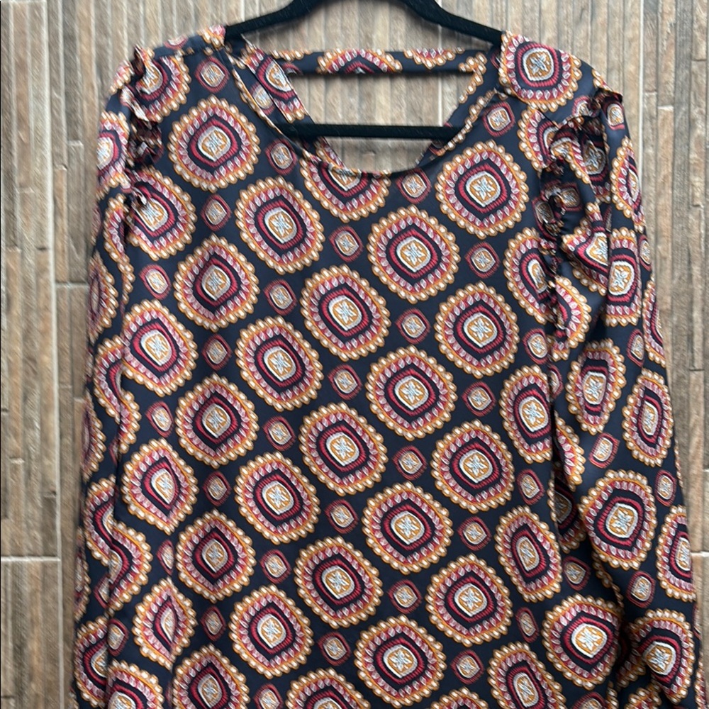 LOFT Pink and Black Graphic Cut Out Blouse